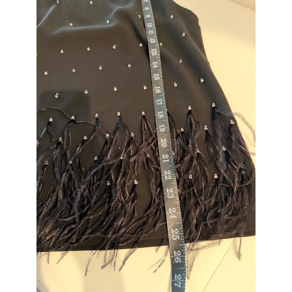 Ann Taylor Black Beaded Sleeveless Top Ostrich Feather Hem Tie Back Medium Glam - Picture 8 of 10